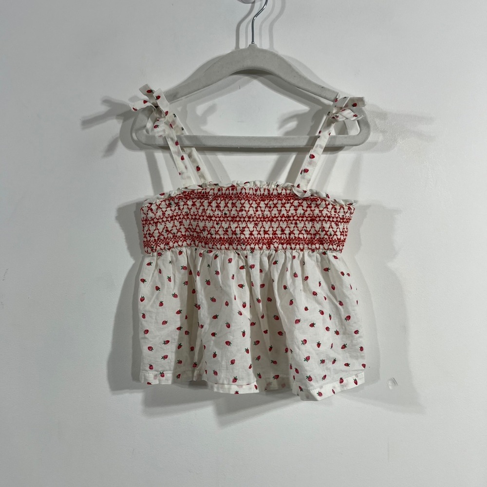 Gap Kids Girls White Strawberry Print Smocked Tie Strap Cami Top Size S 6-7 Boho